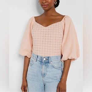 Express Pink Eyelet Puff Sleeve Top- NWT- M